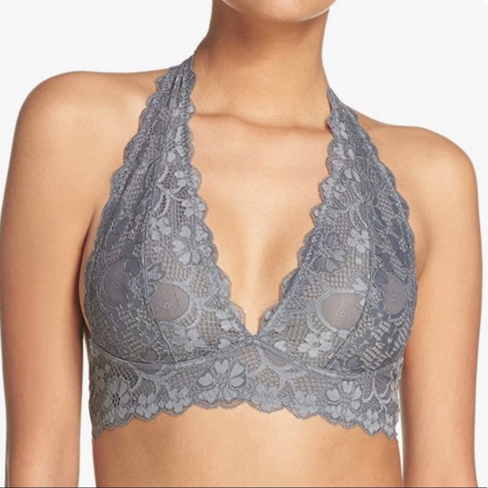 Free People Gray XS Lace Halter Bralette